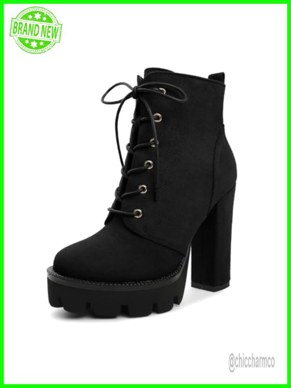 Faux Suede Combat Ankle Boots Platform Chunky Heel Lace Up Booties for Women